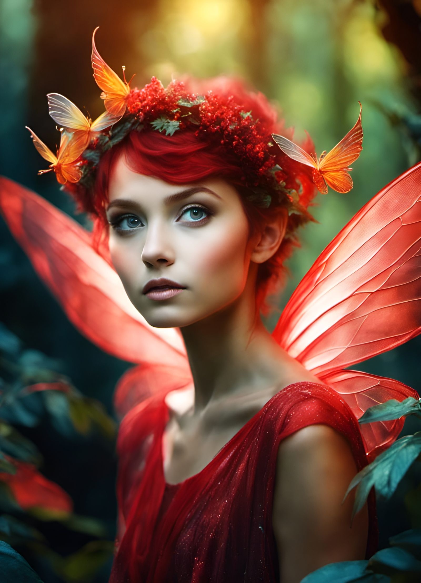 Opalescent Fairy in Overgrown Rainforest: Digital Art