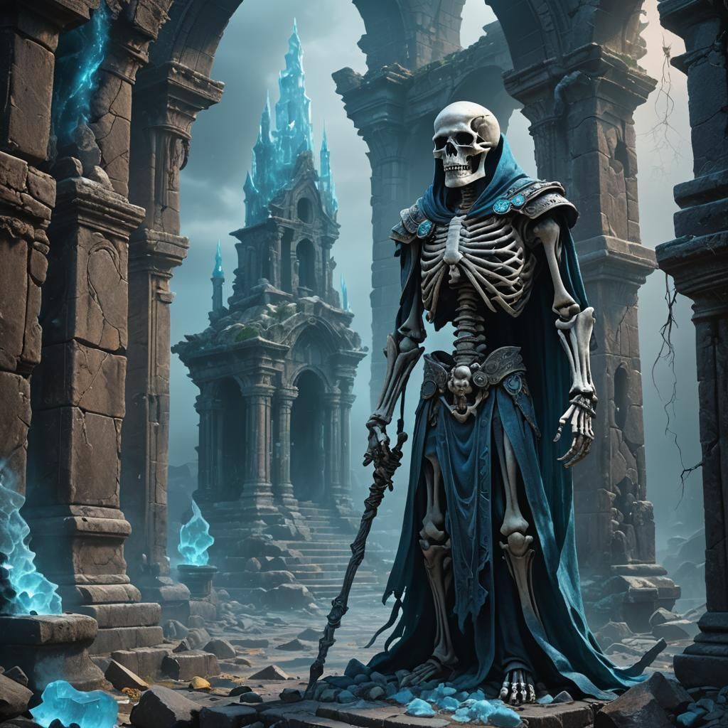 Mystical Skeleton Wizard in Fantasy Ruins