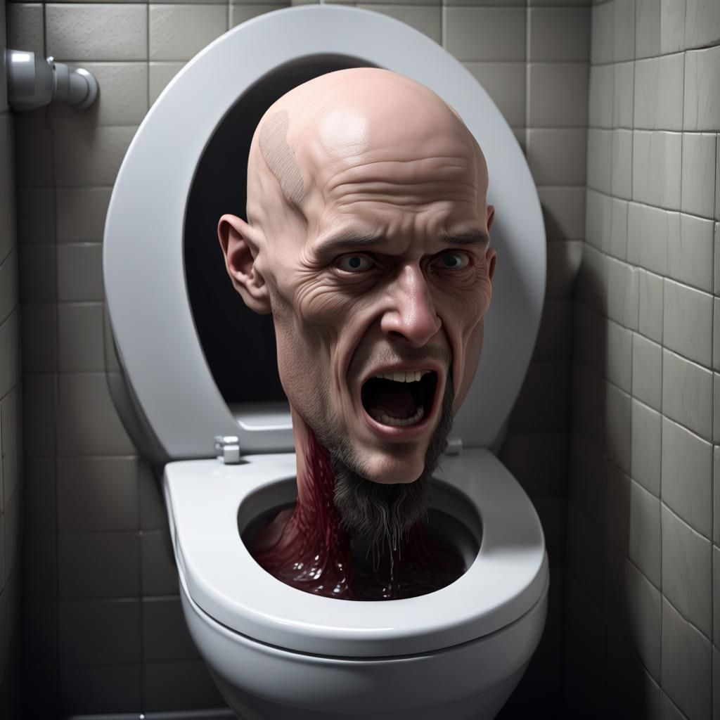 Realistic Head in Toilet Bowl: Dark Fantasy Art