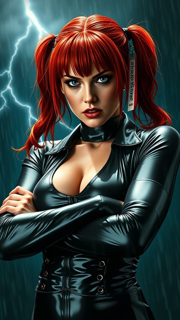 Stormy Redhead in PVC: A Cinematic Portrait