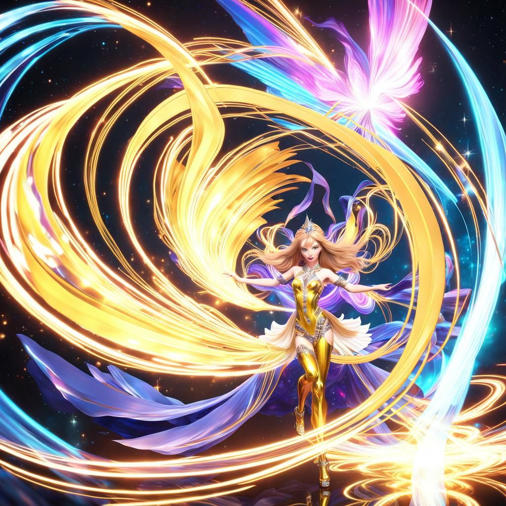Sapphire Goddess Channeling Arcane Power in 3D Animation