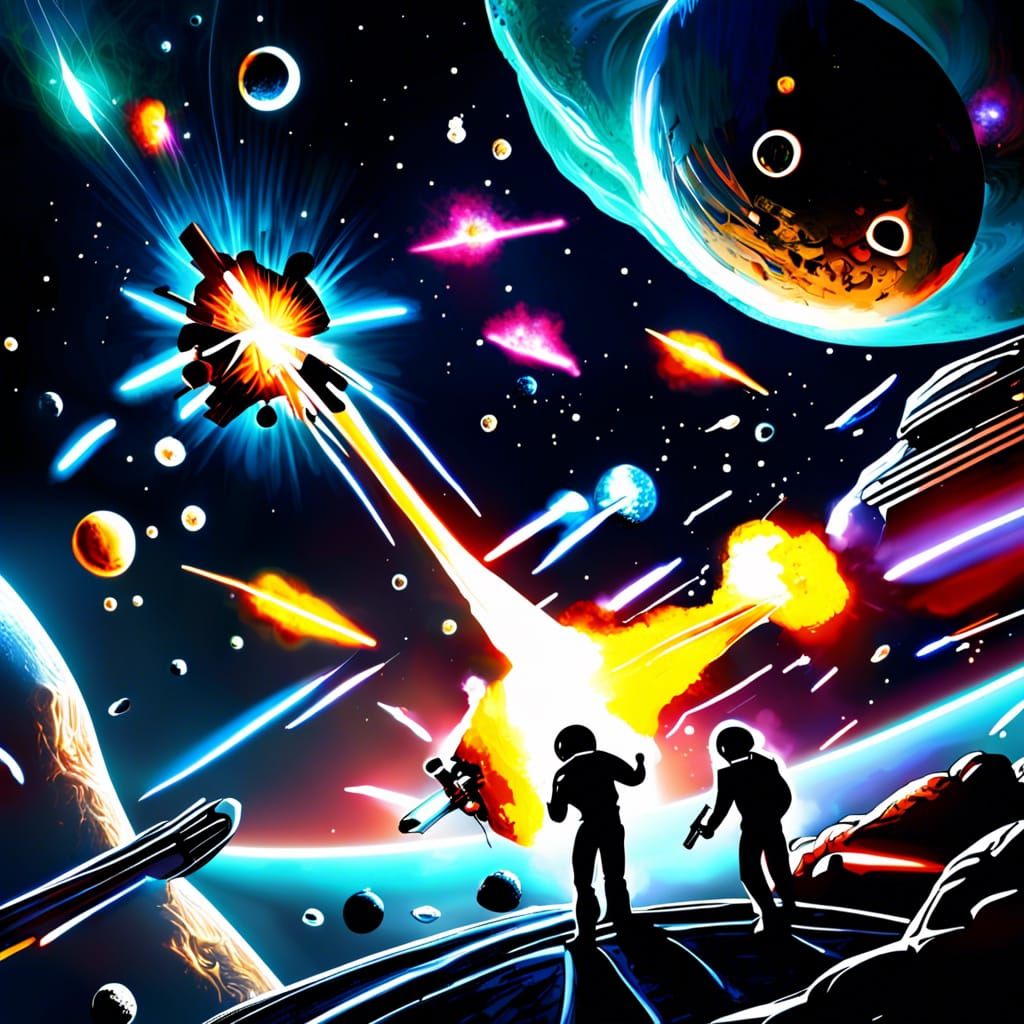 Intense Space Battle with Plasma Beams and Alien Astronauts