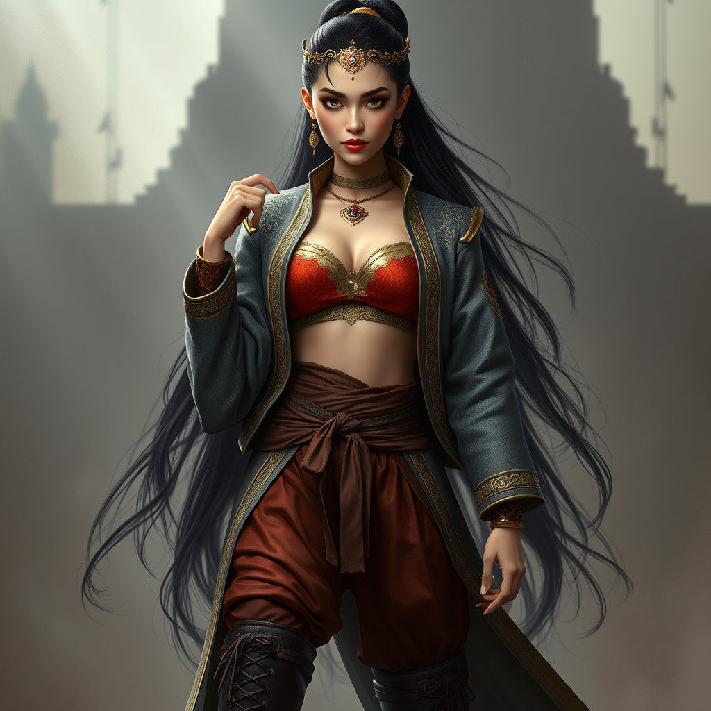 Regal Warrior Princess in Detailed Matte Painting Style