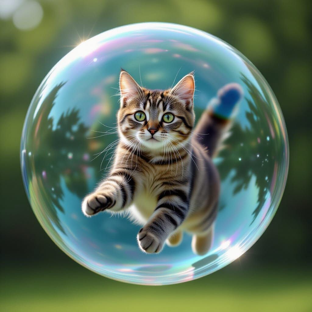 Floating Feline: A Cat in a Bubble