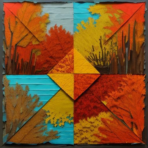torn paper collage art, 3D - autumn, red, yellow, orange, li...