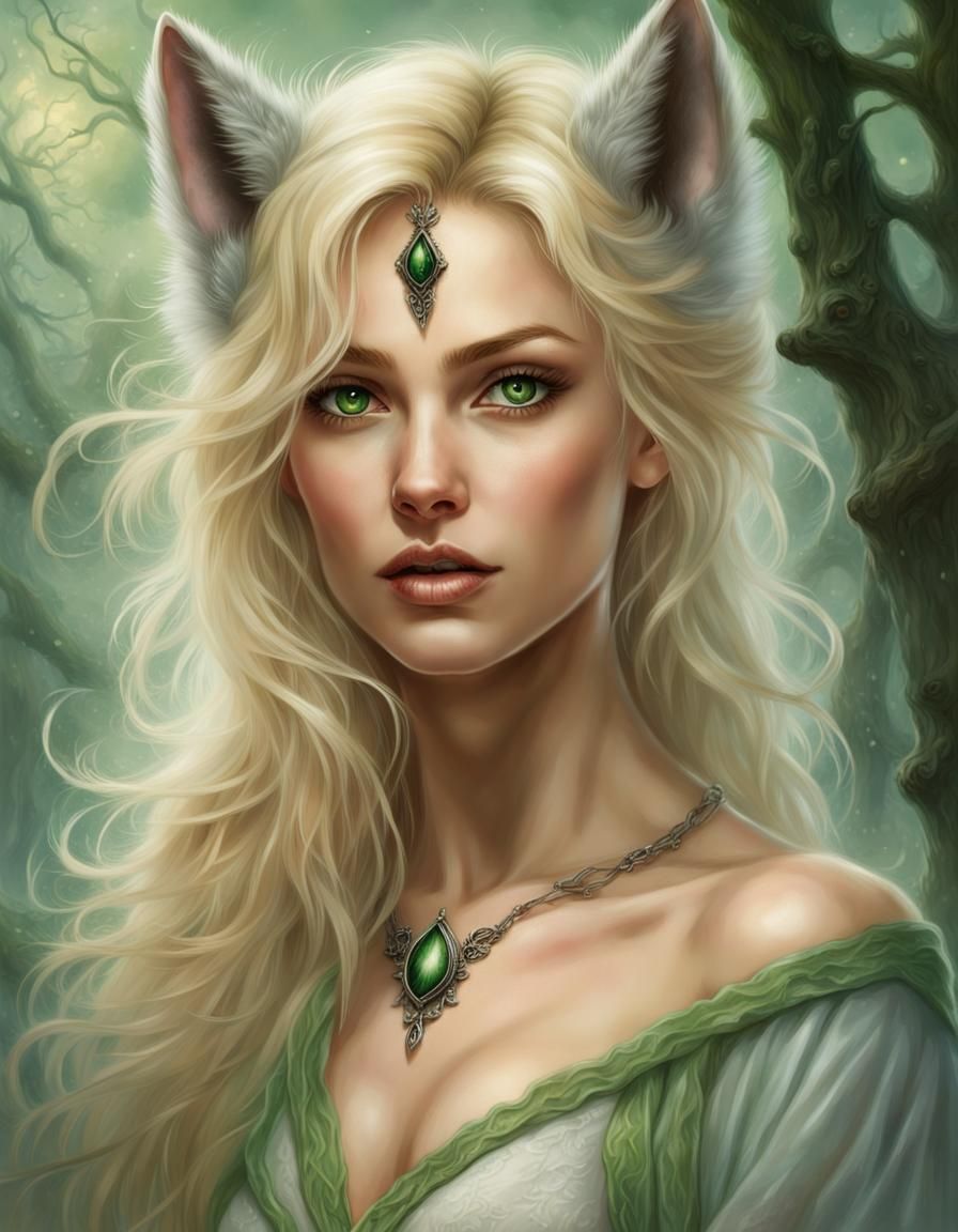 Ethereal Druid with Wolf Ears in Fantasy Style