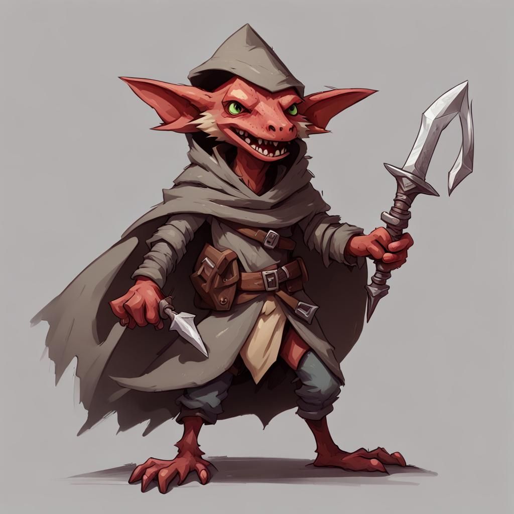 Cute Kobold Rogue-Cleric in Ragged Clothes