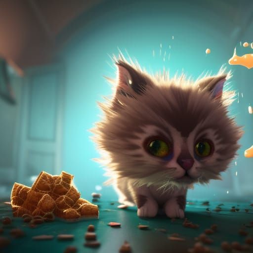 Fuzzy Kitten and Chocolate Milk in 3D