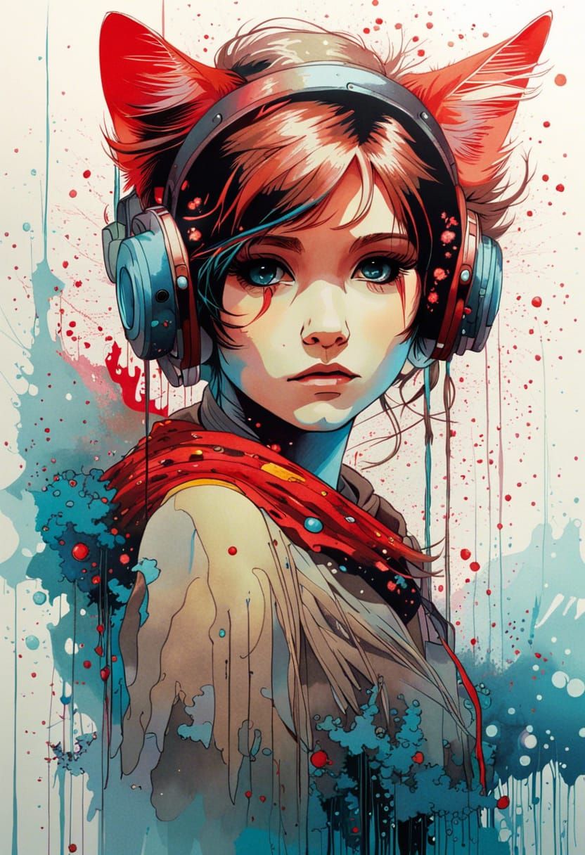 Anime Kitten in Foggy Red Mist