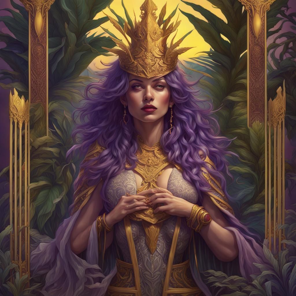 Queen of Swords Tarot Card in Dark Fantasy Style