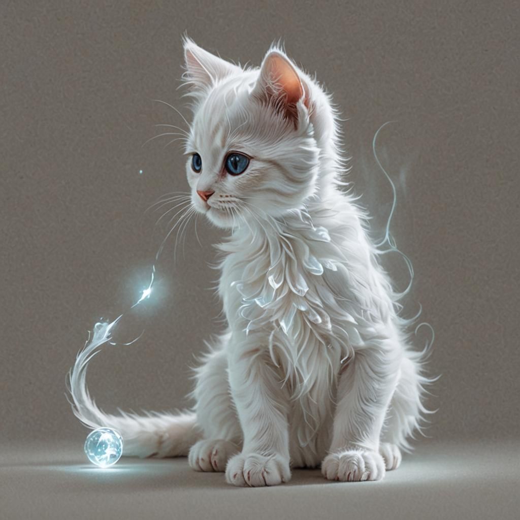 Ethereal Spirit Kitten Touching Face in Fantasy Art