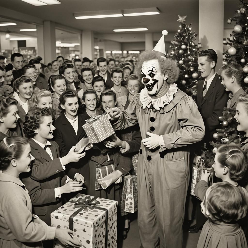 Creepy Clown Christmas: Vintage 1950s Department Store Photo