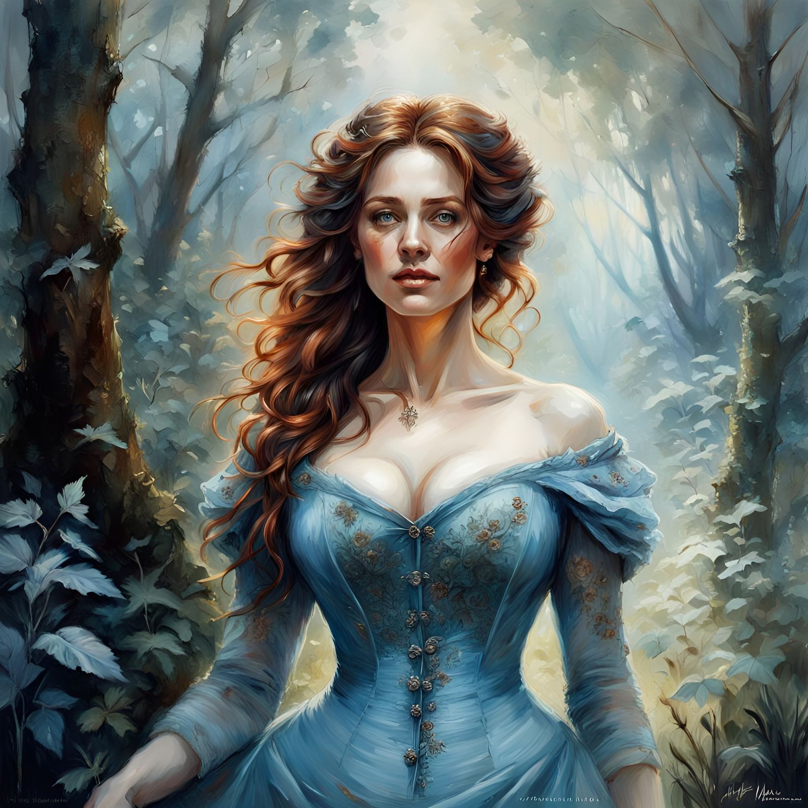 Victorian Woman in Mystic Garden, Fantasy Art