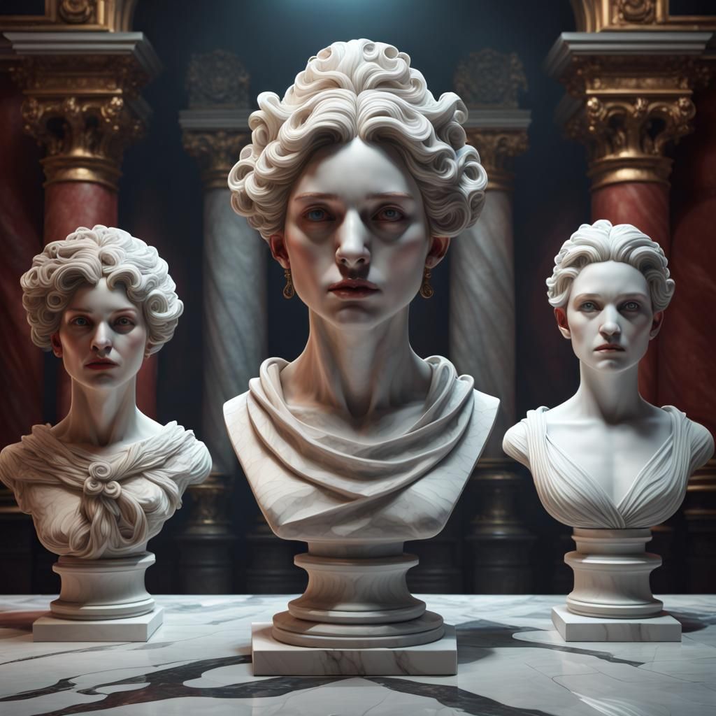 Marble Female Busts in Museum: Detailed Matte Painting