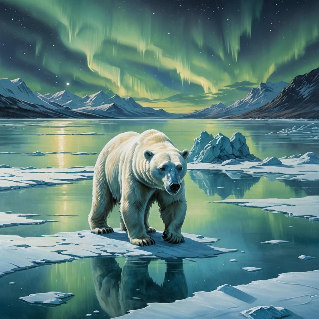 Polar Bear Under Aurora, Dynamic Comic Art