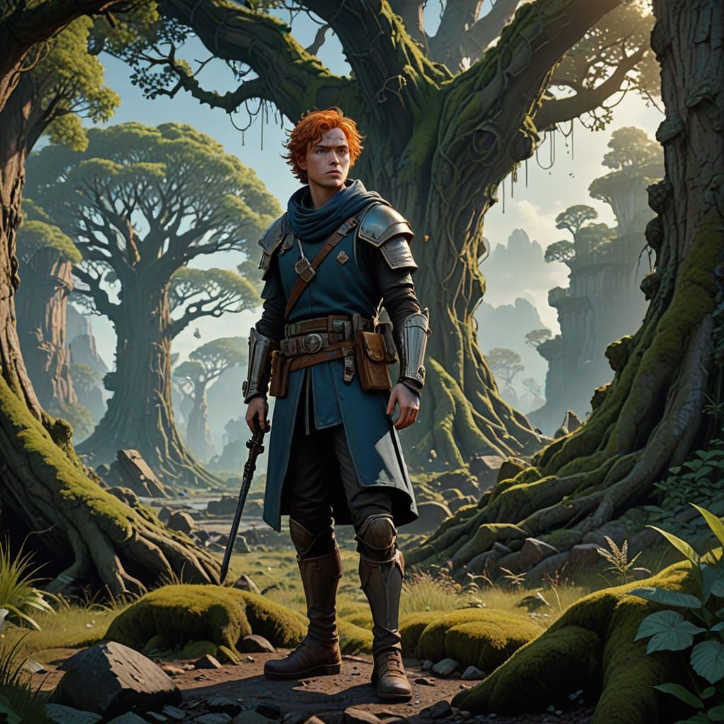 Heroic Young Jedi in Ancient, Mystical Forest