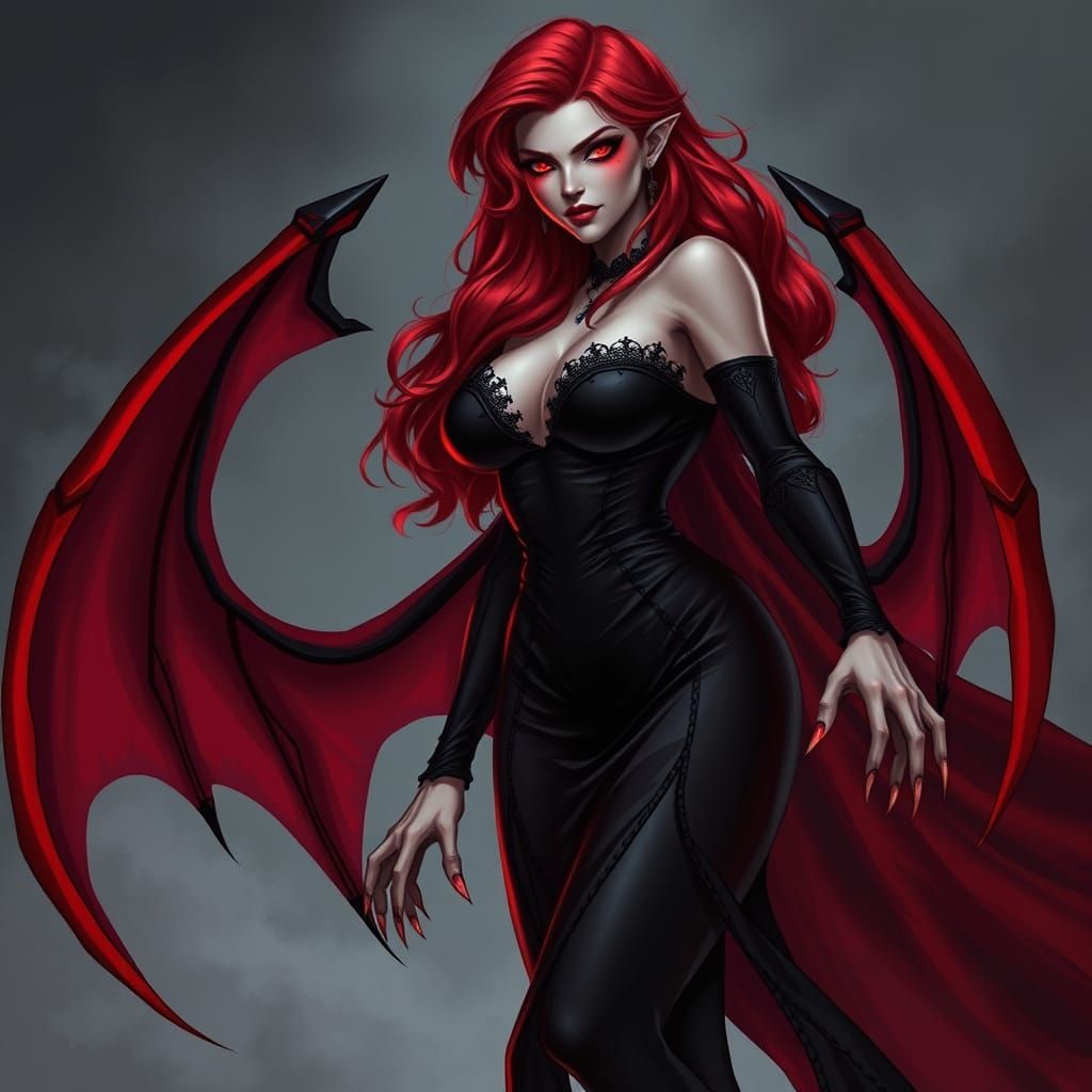 Curvy Female Vampire with Red Hair and Claws