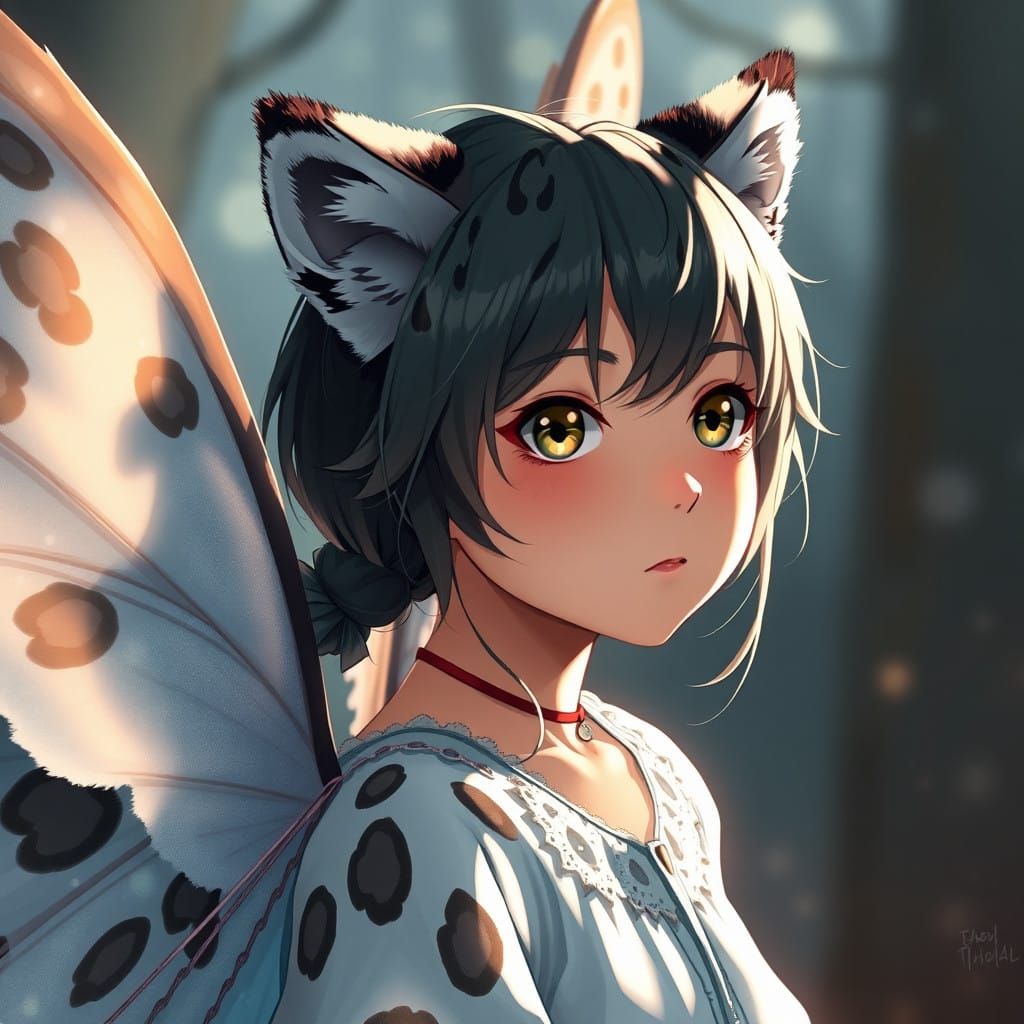 Girl in Whimsical Snow Leopard Fairy Costume