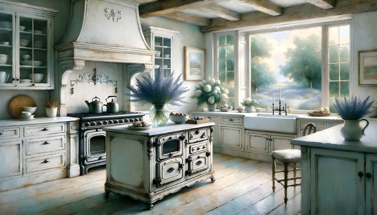 Serene French Country Kitchen with Rustic Chic Accents