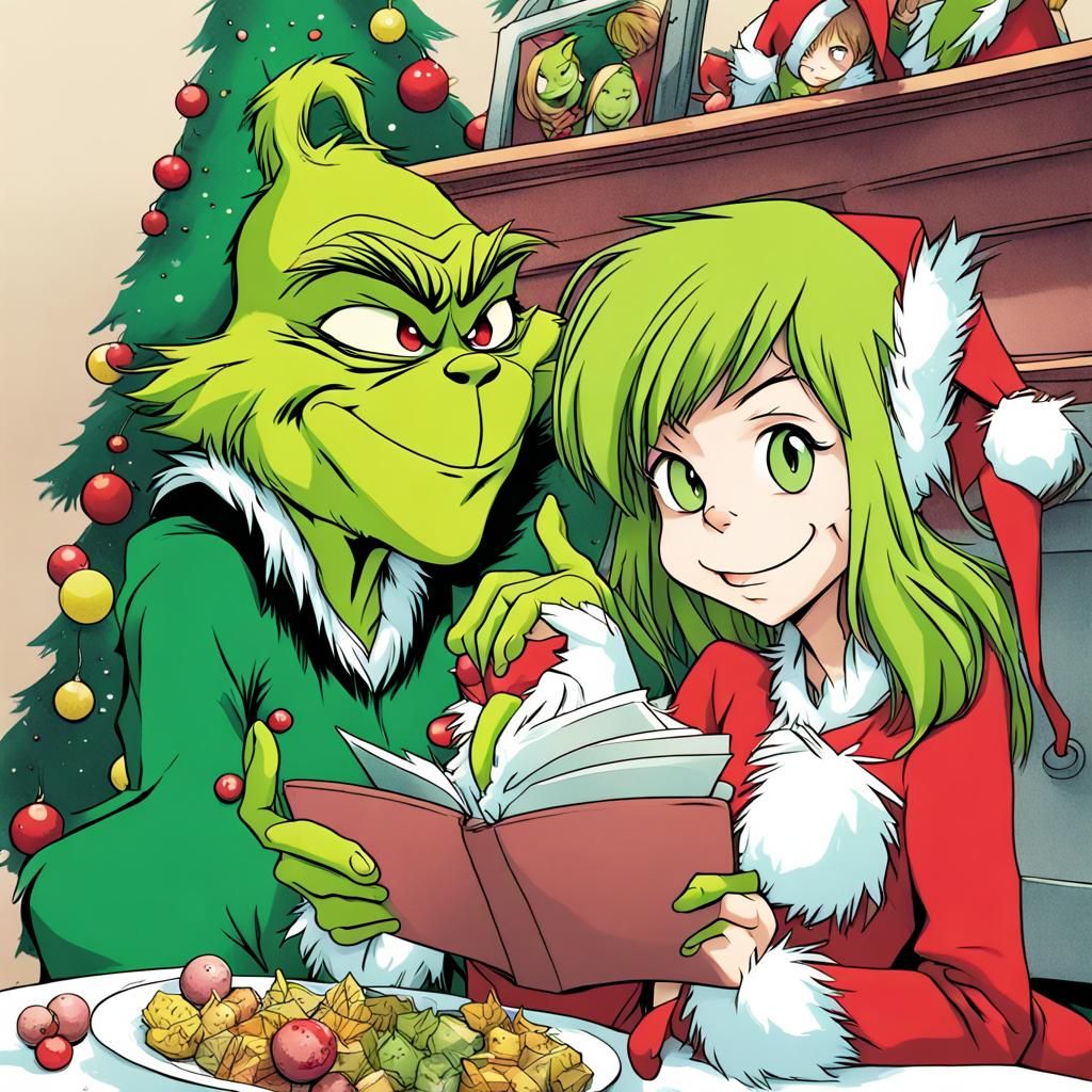 The Grinch in Anime Style Stealing Christmas