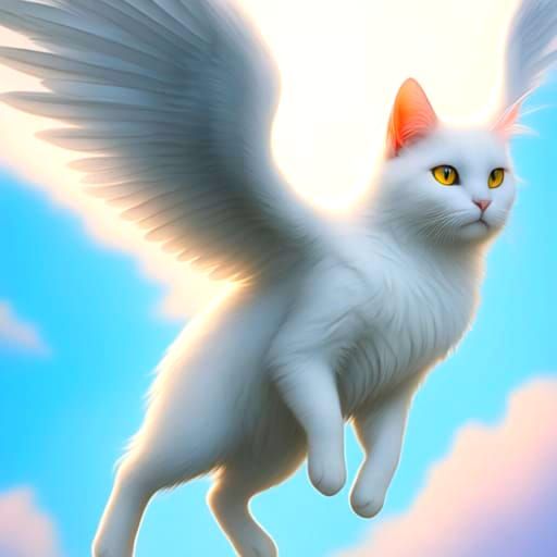 Fluffy Cat Rides Griffin Through Sky