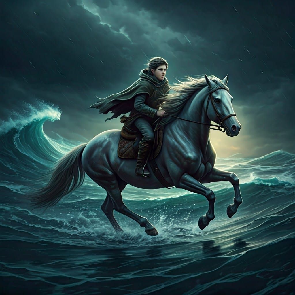 Boy Rides Horse Through Stormy Seas