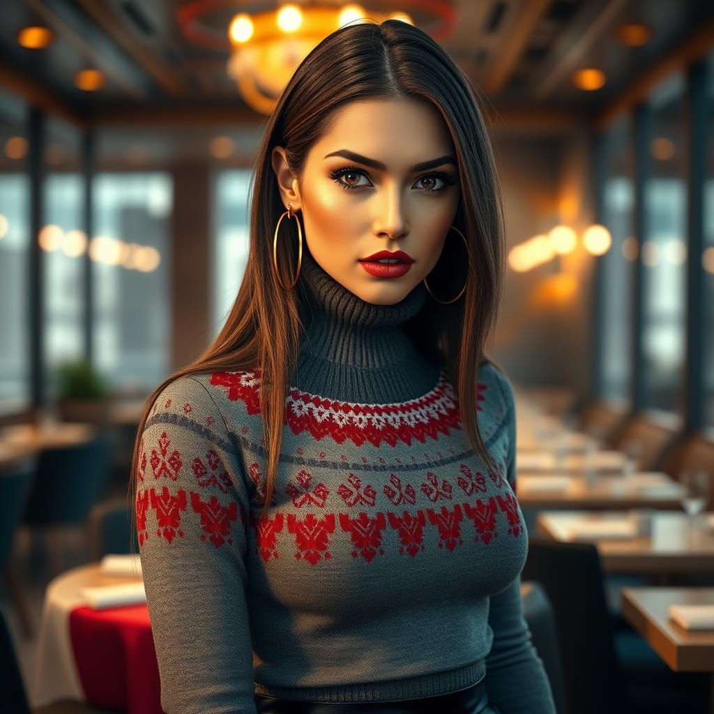Elegant Woman in Luxurious Restaurant Setting