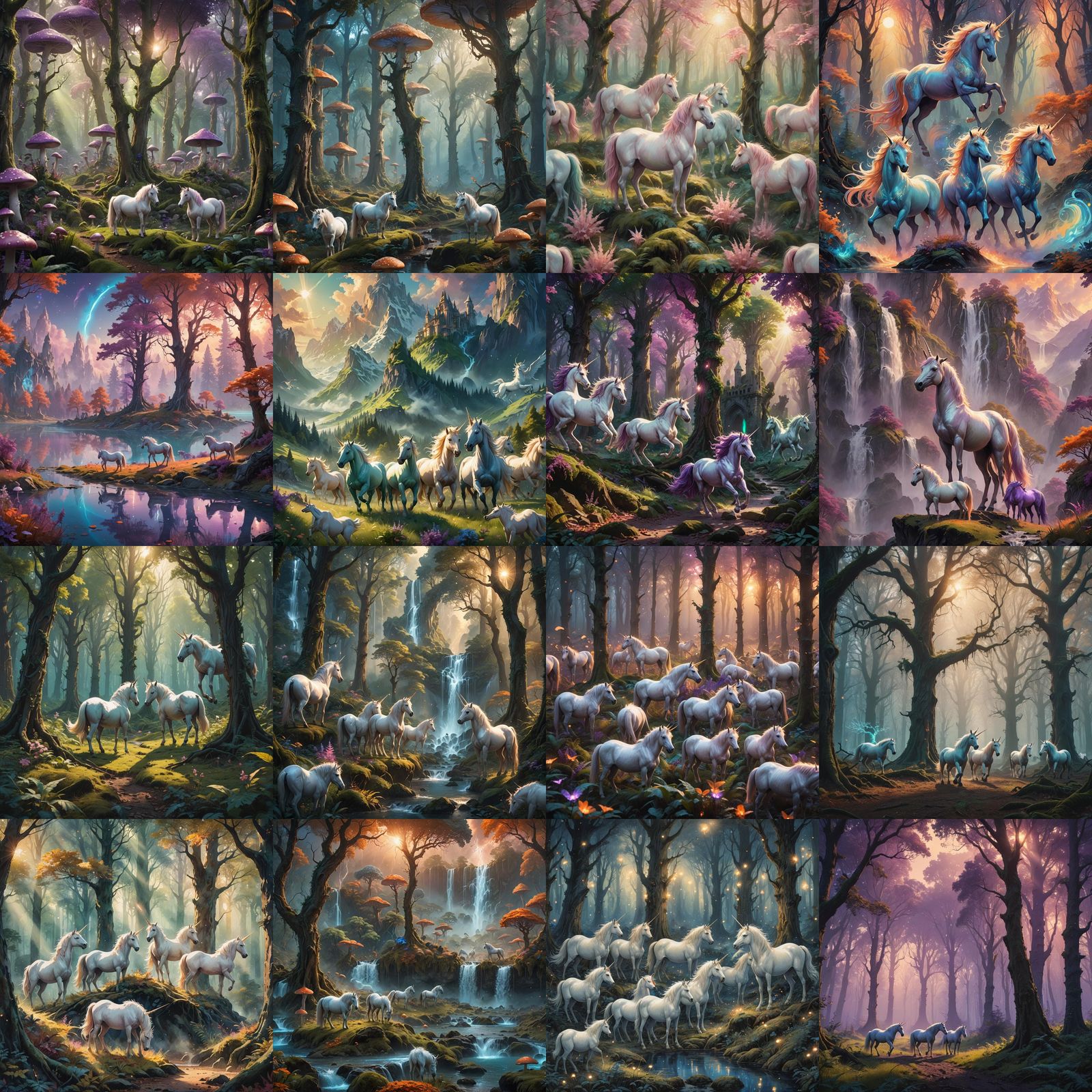 Fantasy Landscape with Unicorns in Detailed Matte Painting