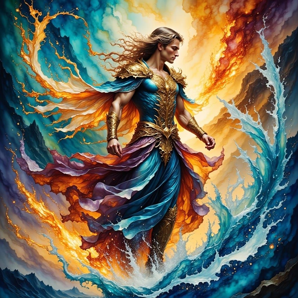 Ethereal Fire Spirit Confronts Frosty Foe in the Wind