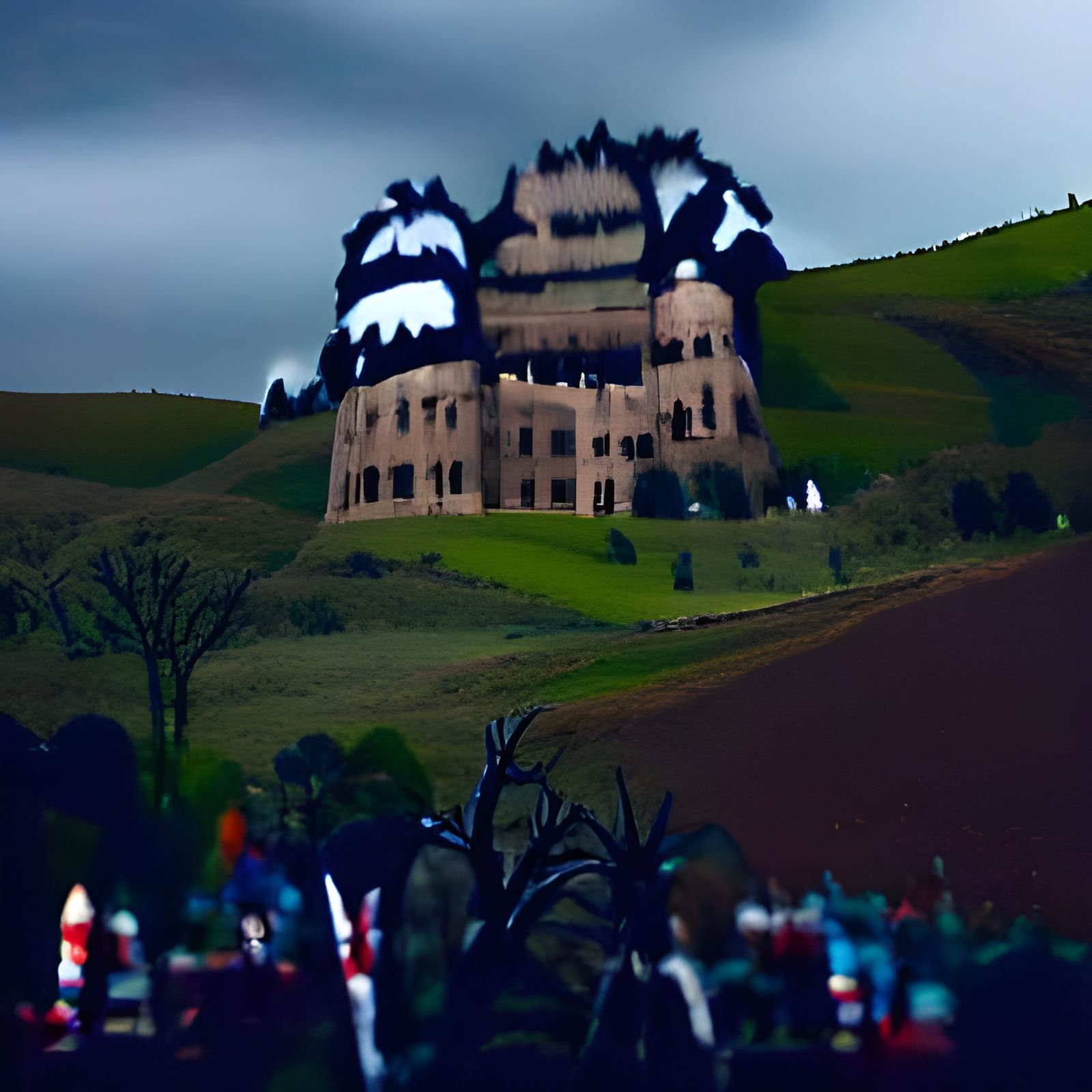 Eerie Castle Silhouette Against a Dark Sky