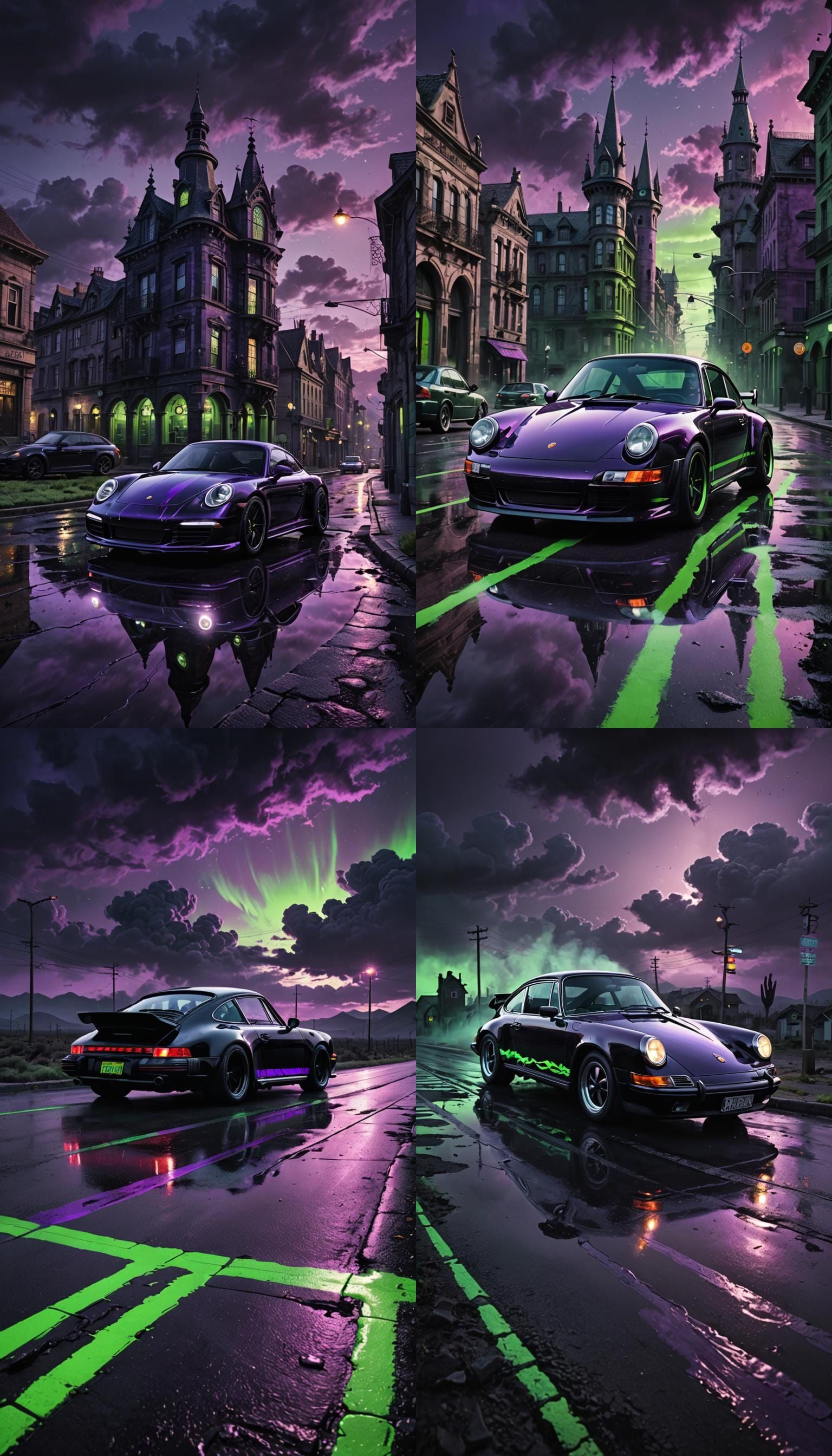 Porsche in Gothic Landscape, Beetlejuice Aesthetic
