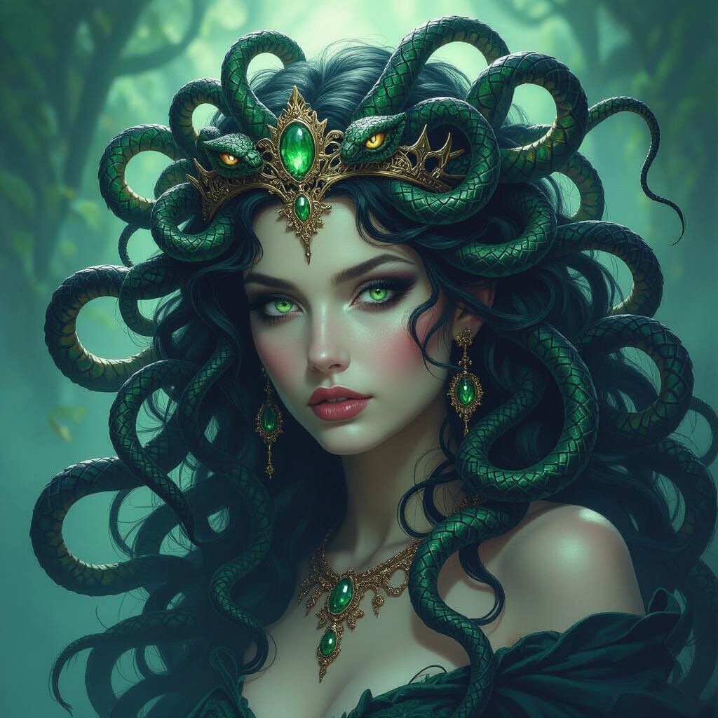 Medusa Gorgon With Snake Hair in Ethereal Dark Fantasy