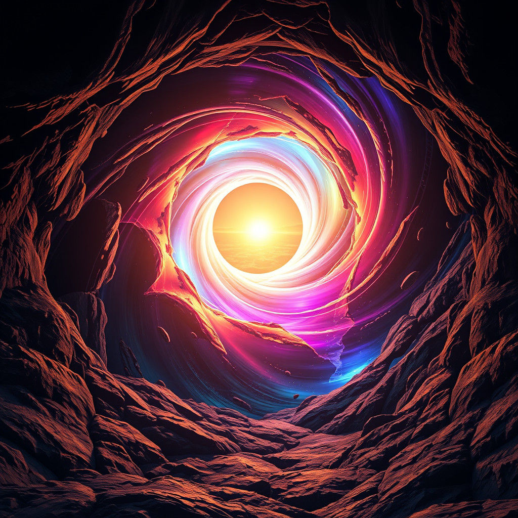 Hyper-Realistic Cartoon Wormhole Radiating Iridescent Colors