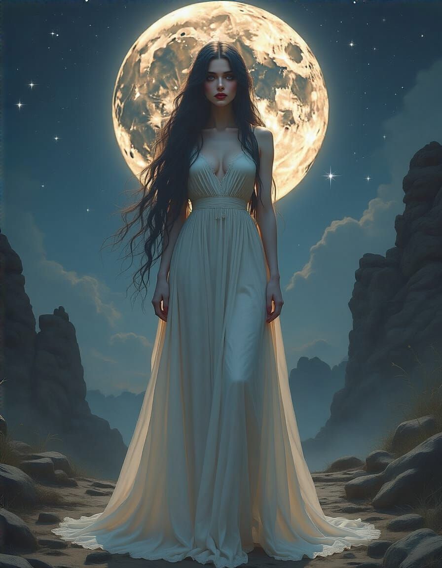 Celestial Queen in Gothic Fantasy Landscape