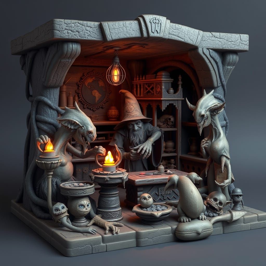 Surreal Dark Fantasy Laboratory in Whimsical Horror Style