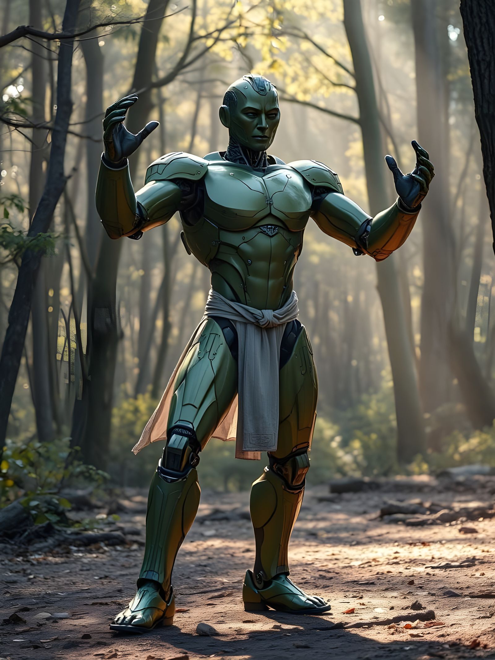 Cybernetic Warrior Master in a Verdant Glade