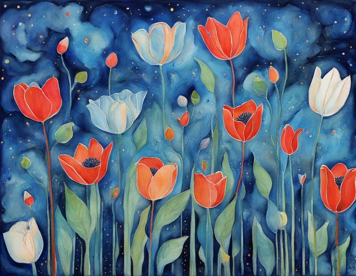 Surreal Abstract Tulip Tree in Royal Blue Cosmos