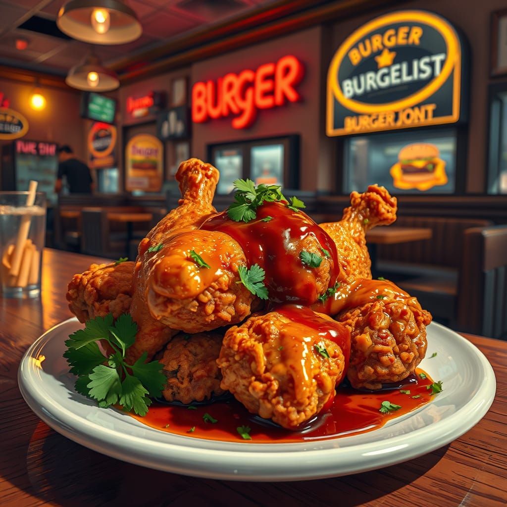 Crispy Chicken Wings in Cozy Burger Joint