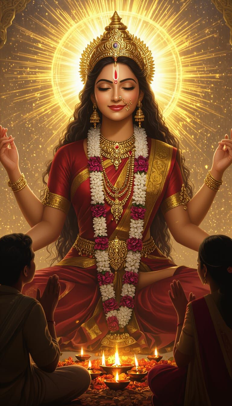 Goddess Durga Blessing in Divine Golden Light