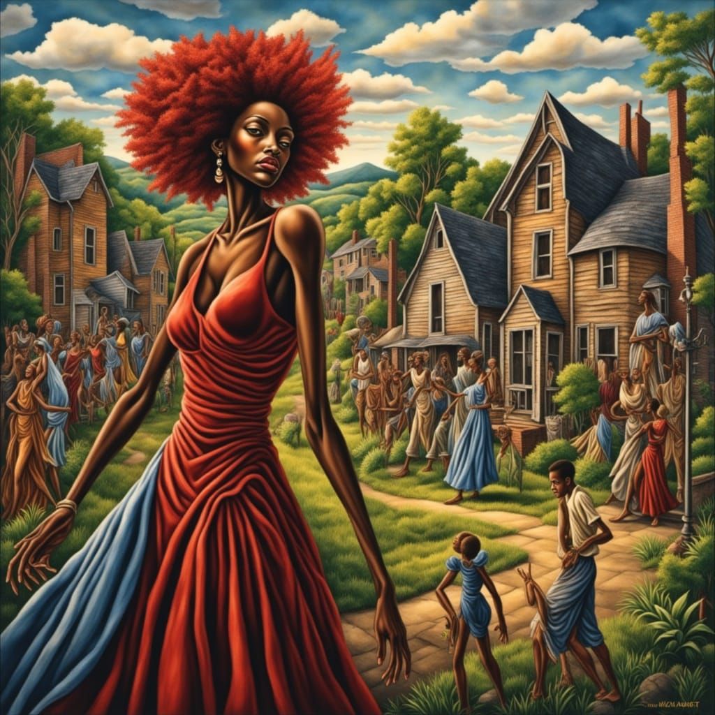 Medieval Woman in Village, Baroque Expressionist Style