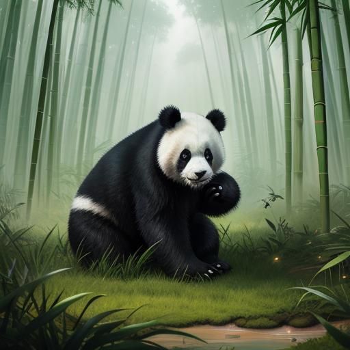 Baby Panda in Bamboo Forest: Detailed Matte Painting