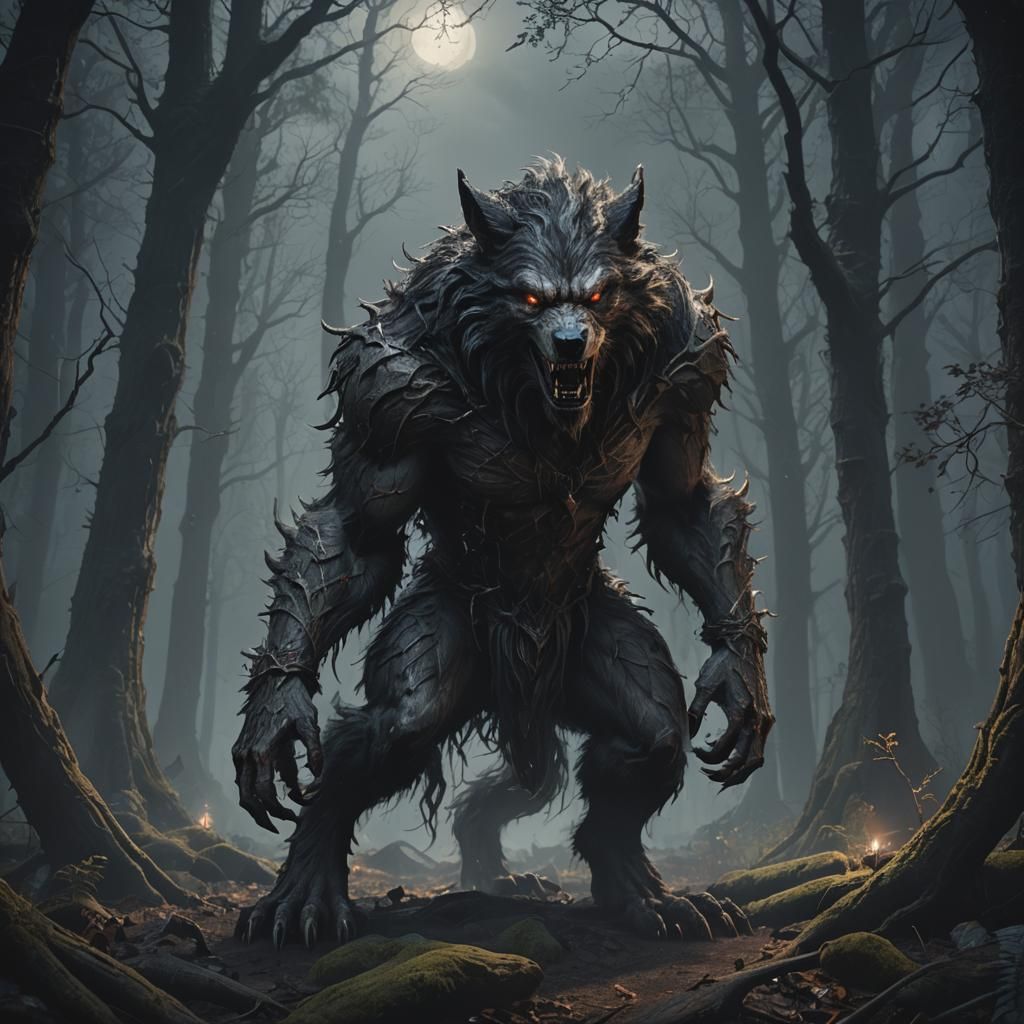 Werewolf Ghost in Dark Woods: Matte Painting