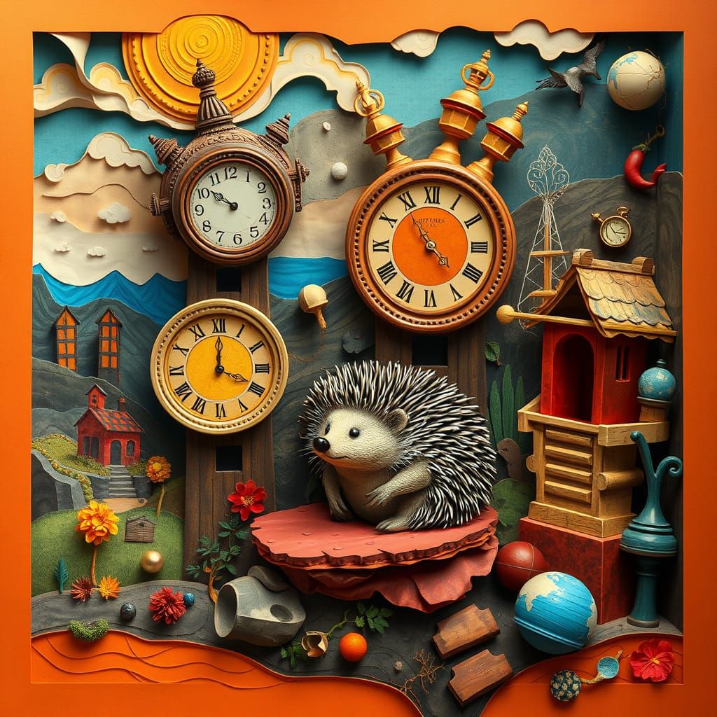 Paper Hedgehog World in Surrealist Style
