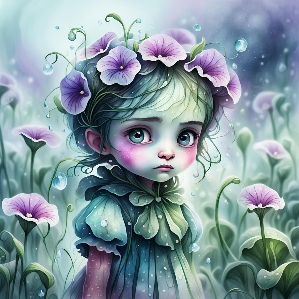 Lonely Petunia Creature in Misty Onion Patch