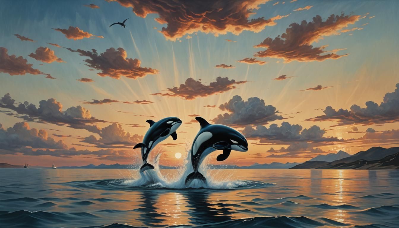 Orca and Whale Surreal Aquatic Dreamscape
