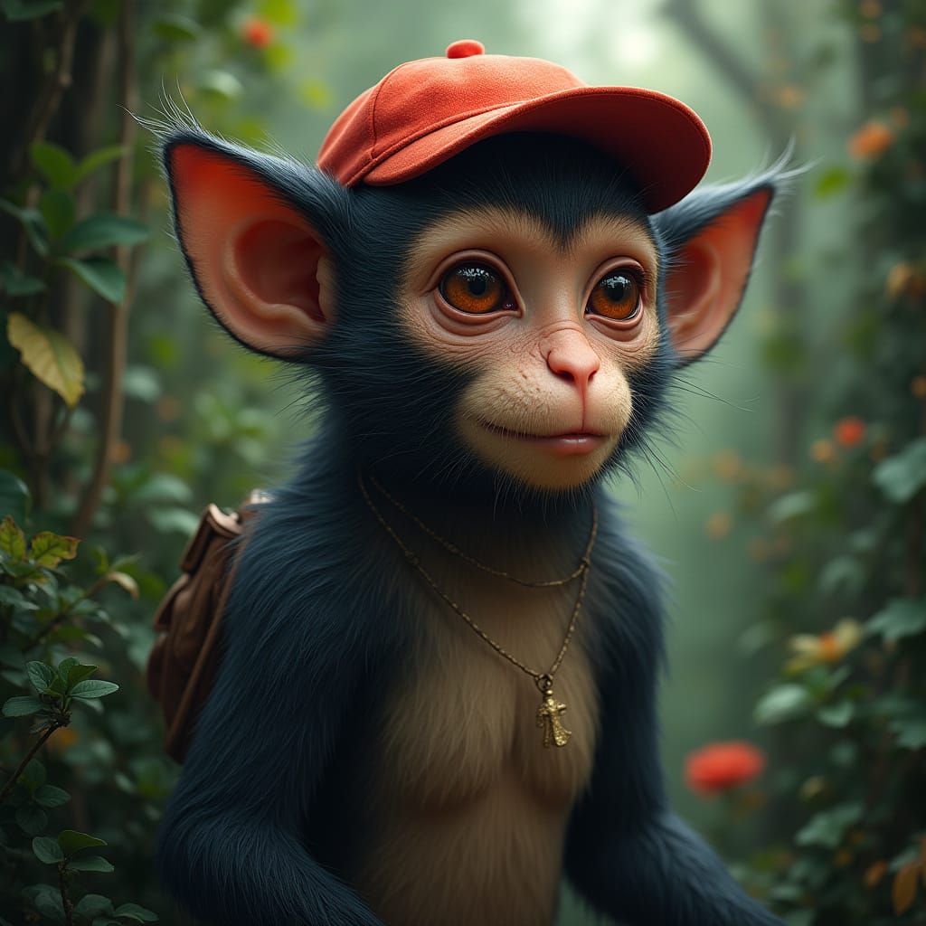 Hyperrealistic Portrait of a Mythical Being with Monkey Body...