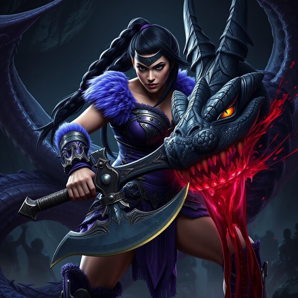 Barbarian Warrior Slaying Gorgon in Dark Fantasy Art