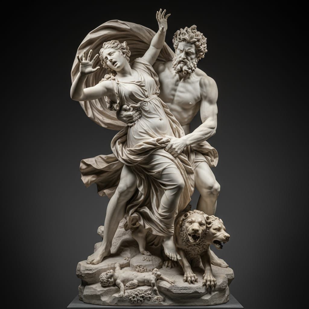 Hades Abducts Persephone in Baroque Sculpture Style