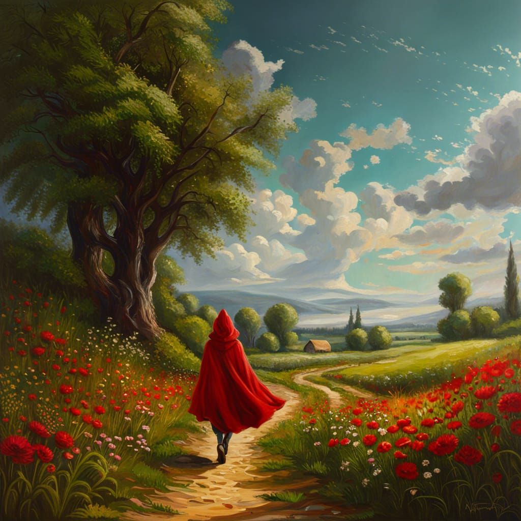 Little Red Riding Hood in Rococo Meadow