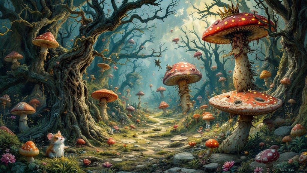 Surreal Dormouse in Fantastical Wonderland